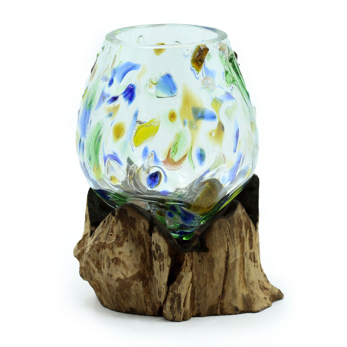 Molten Coloured Glass Bowl on Wood - Medium