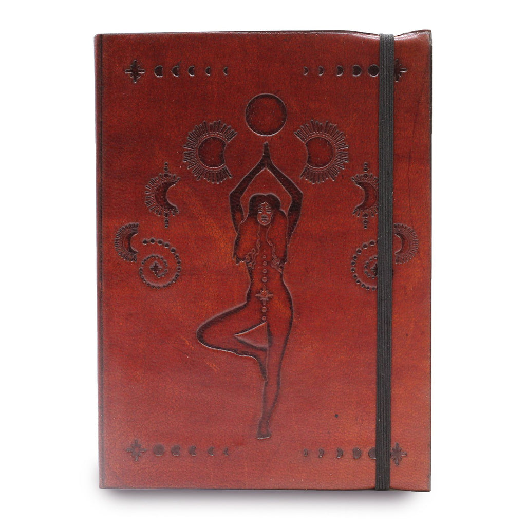 Small Vegetable Tanned Leather Notebook with Strap – Cosmic Goddess – view 2