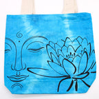 Tie-Dye Cotton Bag - Lotus Buddha - Blue - Natural Handle – view 3