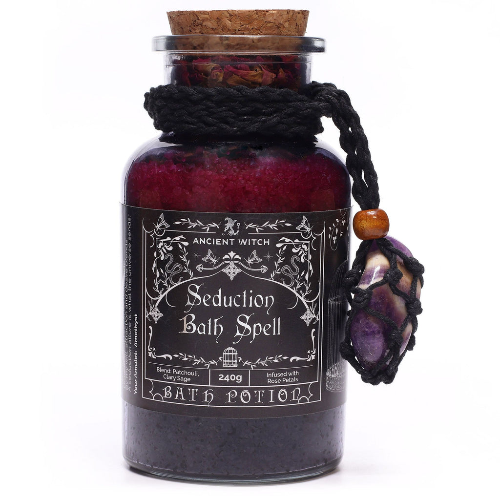 Ancient Witch Bath Spell Potion & Amethyst Crystal Amulet - Seduction – view 2
