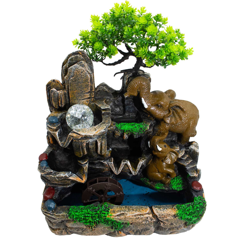 Elephant Pair Water Feature, Crystal Ball and Light – view 5