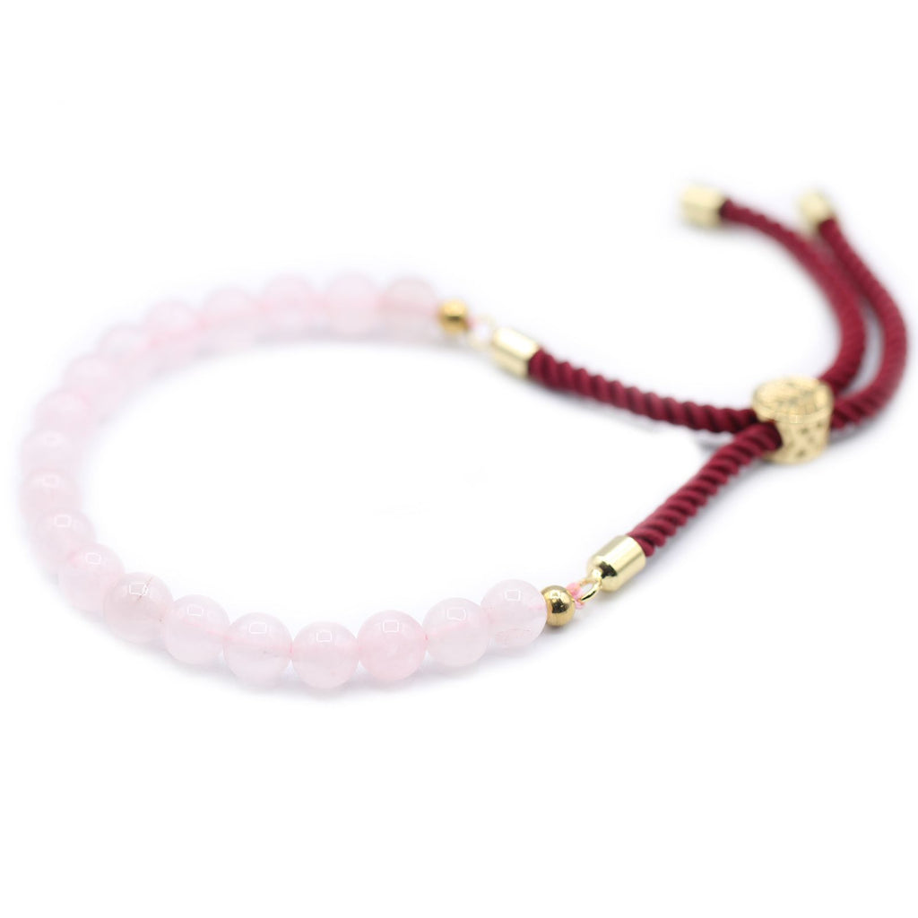 Rose Quartz Gemstone Bracelet, Gold-Plated Sliding Toggle