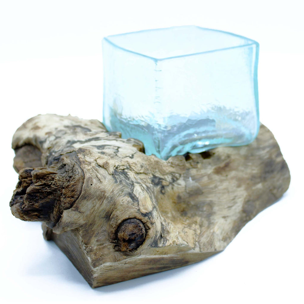 Molten Crackled Glass Bowl on Wood – view 3