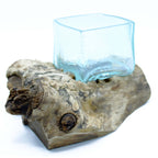 Molten Crackled Glass Bowl on Wood – view 3