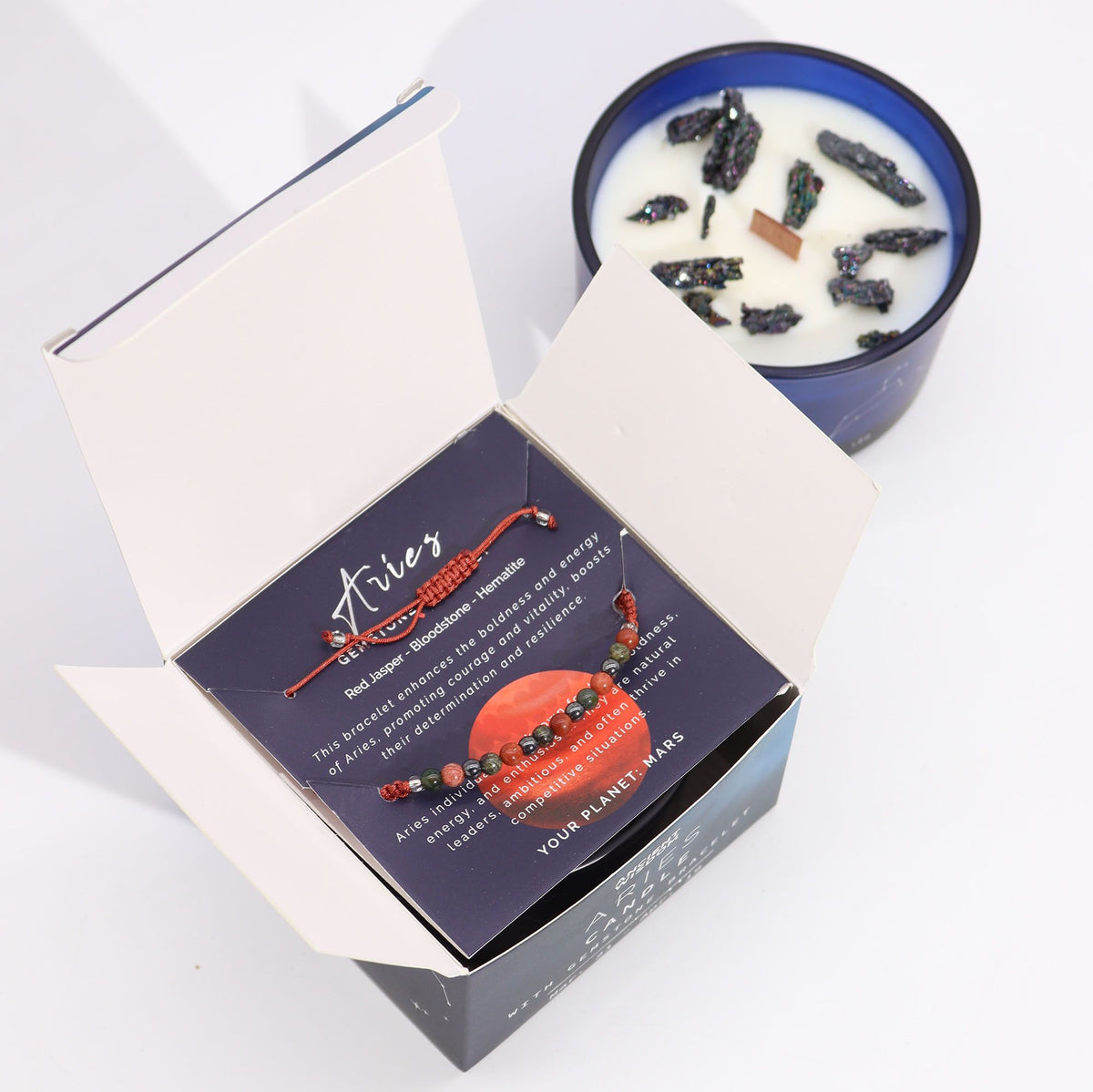 Aries Zodiac Crystal Candle with Gemstone Bracelet – view 4