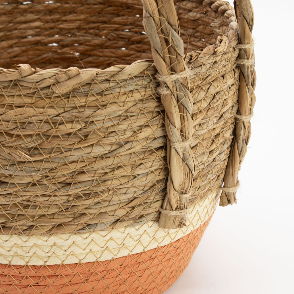 Straw & Seagrass Baskets, Natural and Orange, Set of 3 – view 2