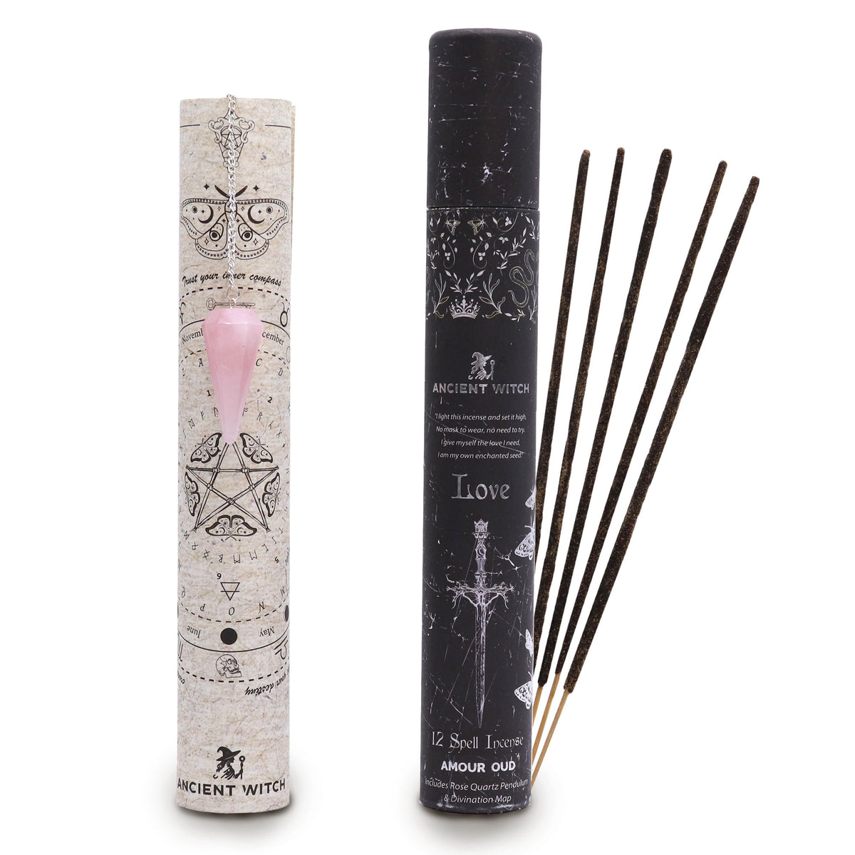 Ancient Witch Love Incense with Rose Quartz Pendulum