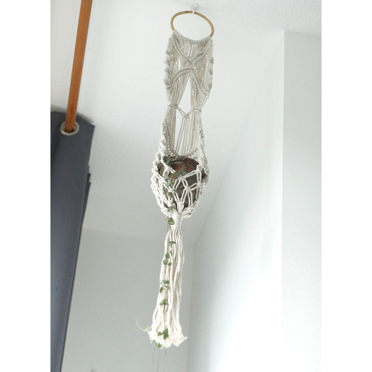 Macrame Plant Hanger with Rattan Hoop, 100cm – view 8