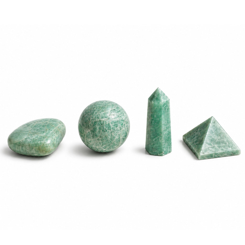 Amazonite Gemstone Shapes Set - Heart, Sphere, Obelisk, Pyramid