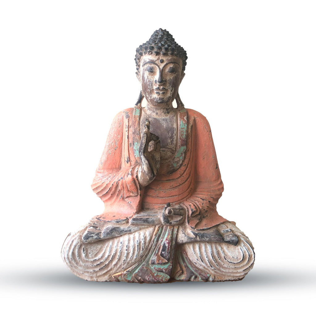 Vintage Hand Carved Buddha Statue, 40 cm, Orange Teaching Transmission