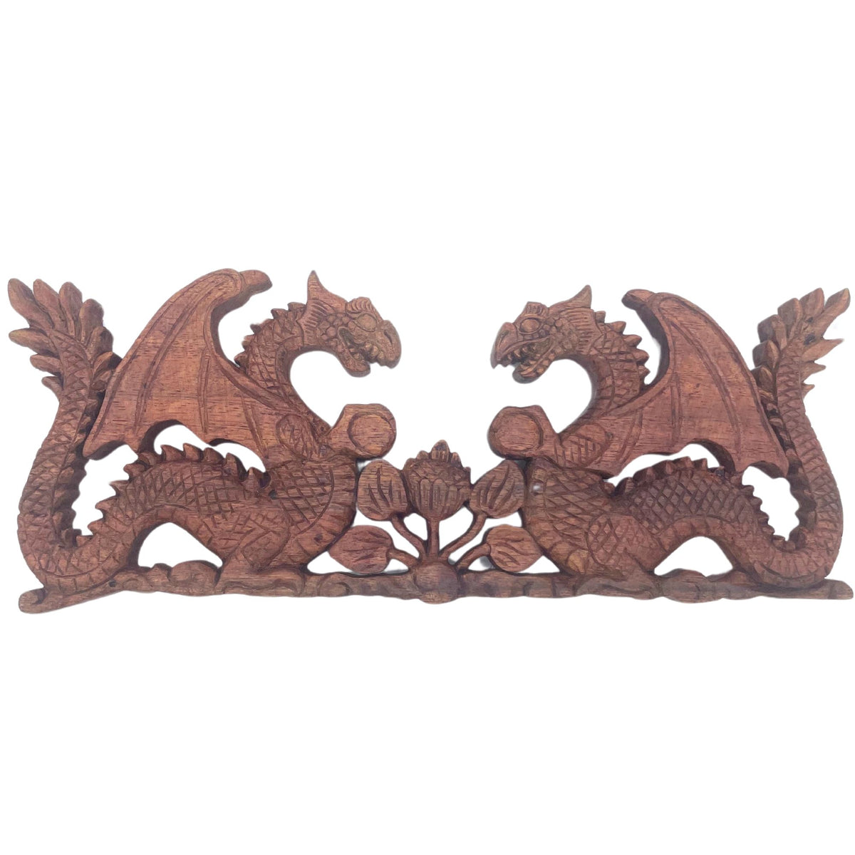 Two Facing Dragons Plaque Carving - 40x15cm