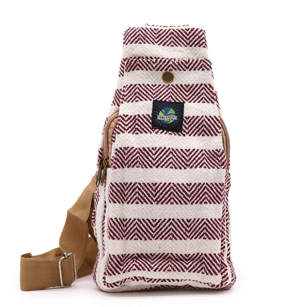 Burgundy & White Natural Cotton Cross-Body Bag – view 3