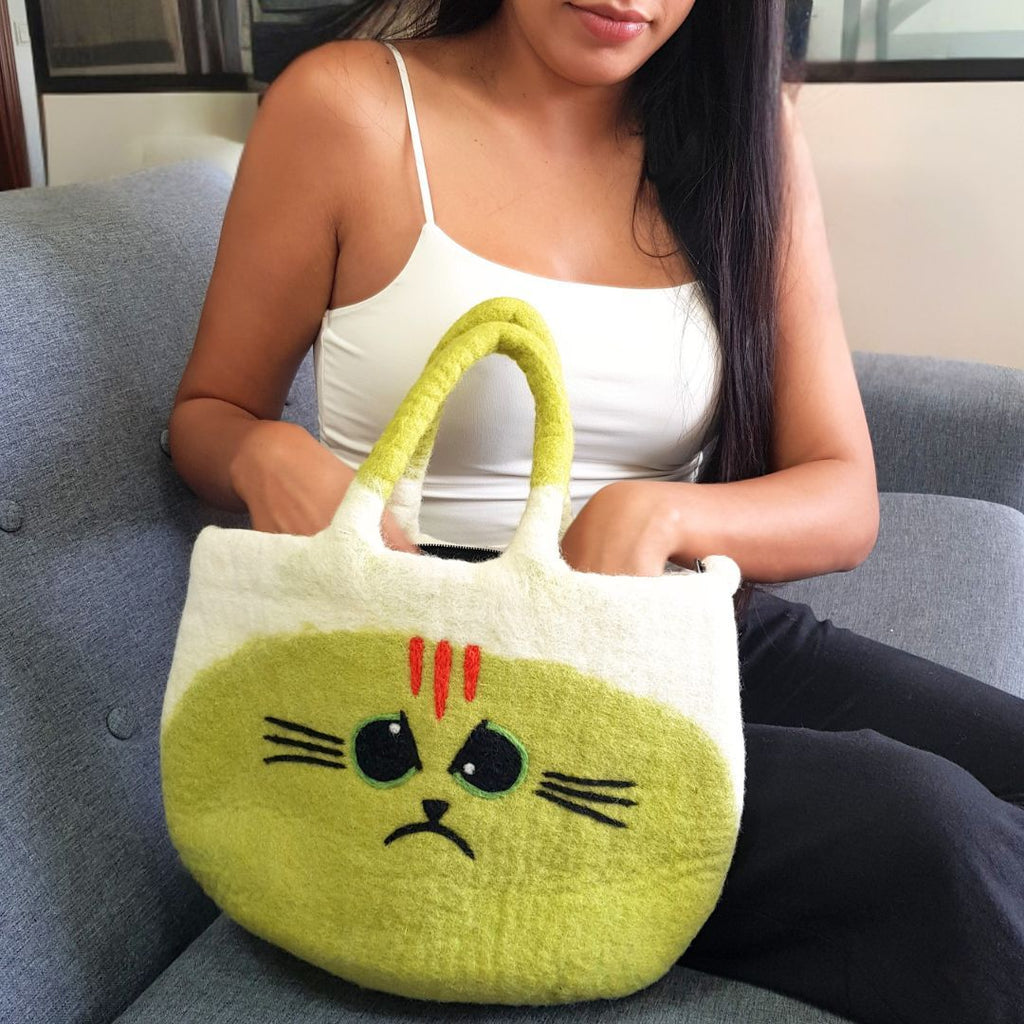 Large Grumpy Cat Felted Bag with Felt Handles