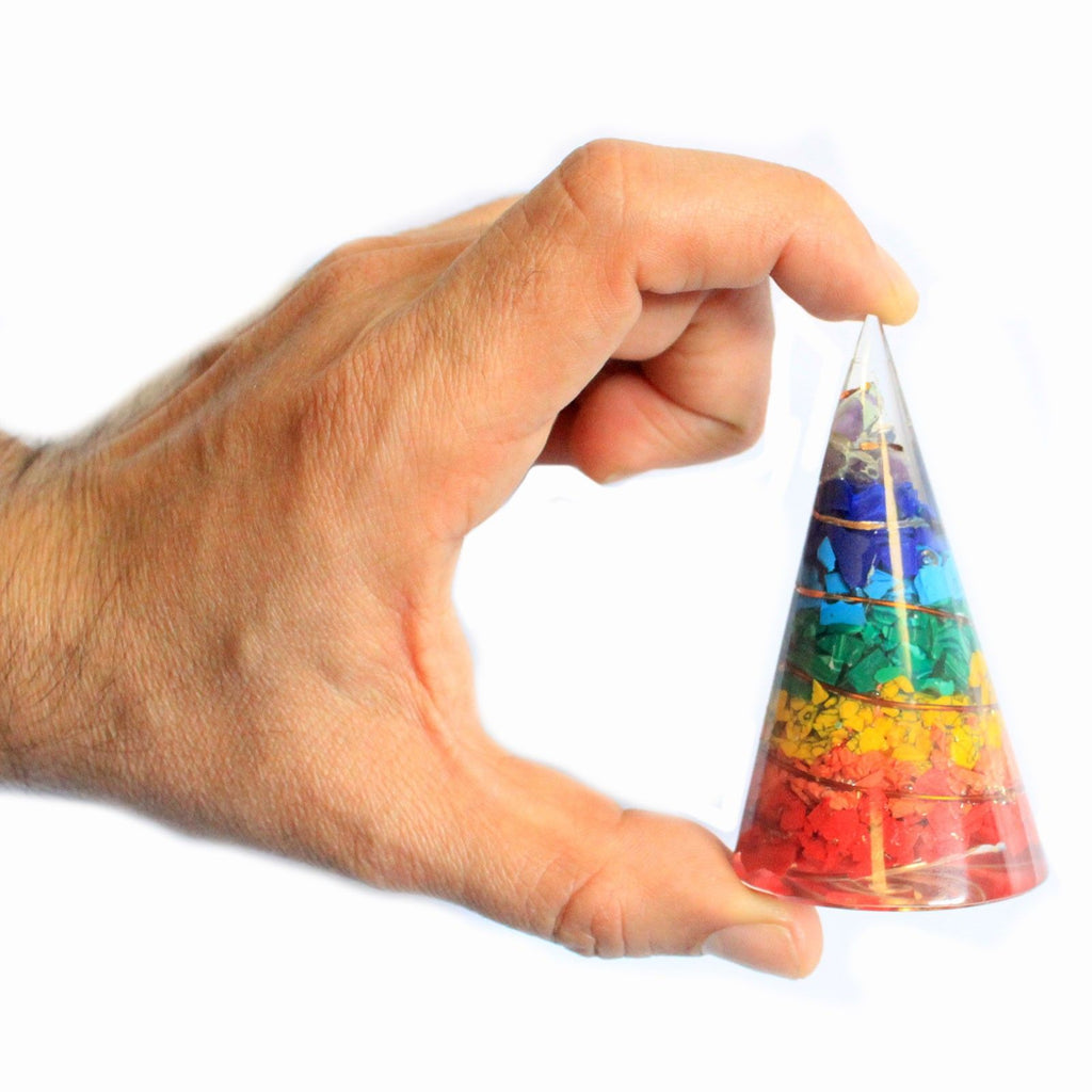 Orgonite Cone 80mm, Multi-Gemstone Chips – view 3