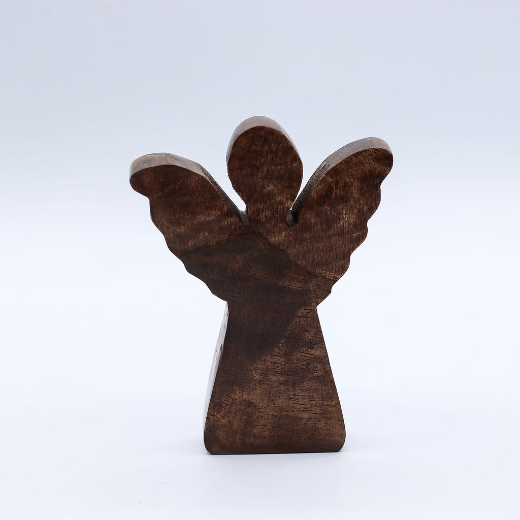 Small Mango Wood Angel - Gold Wings, 12cm – view 3