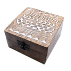 White Wash Mango Wood Box, Aztec Design, 10x10cm – view 3
