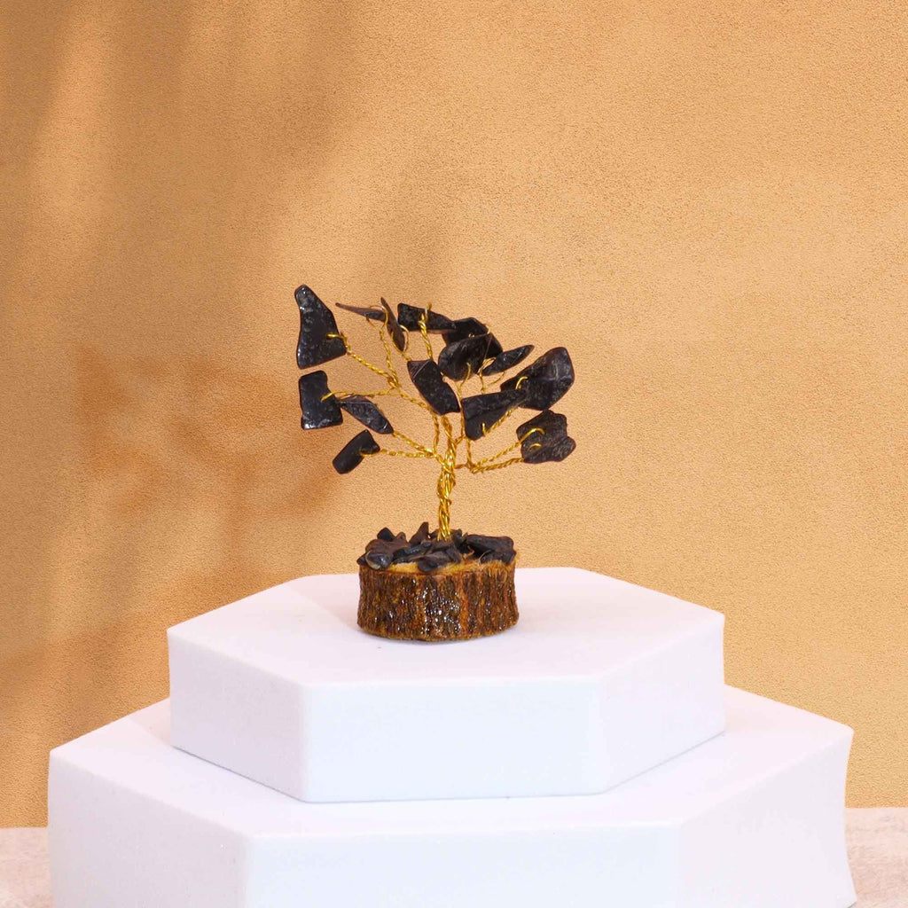 Black Agate Mini Gemstone Tree on Wood Base, 15 Stones – view 2
