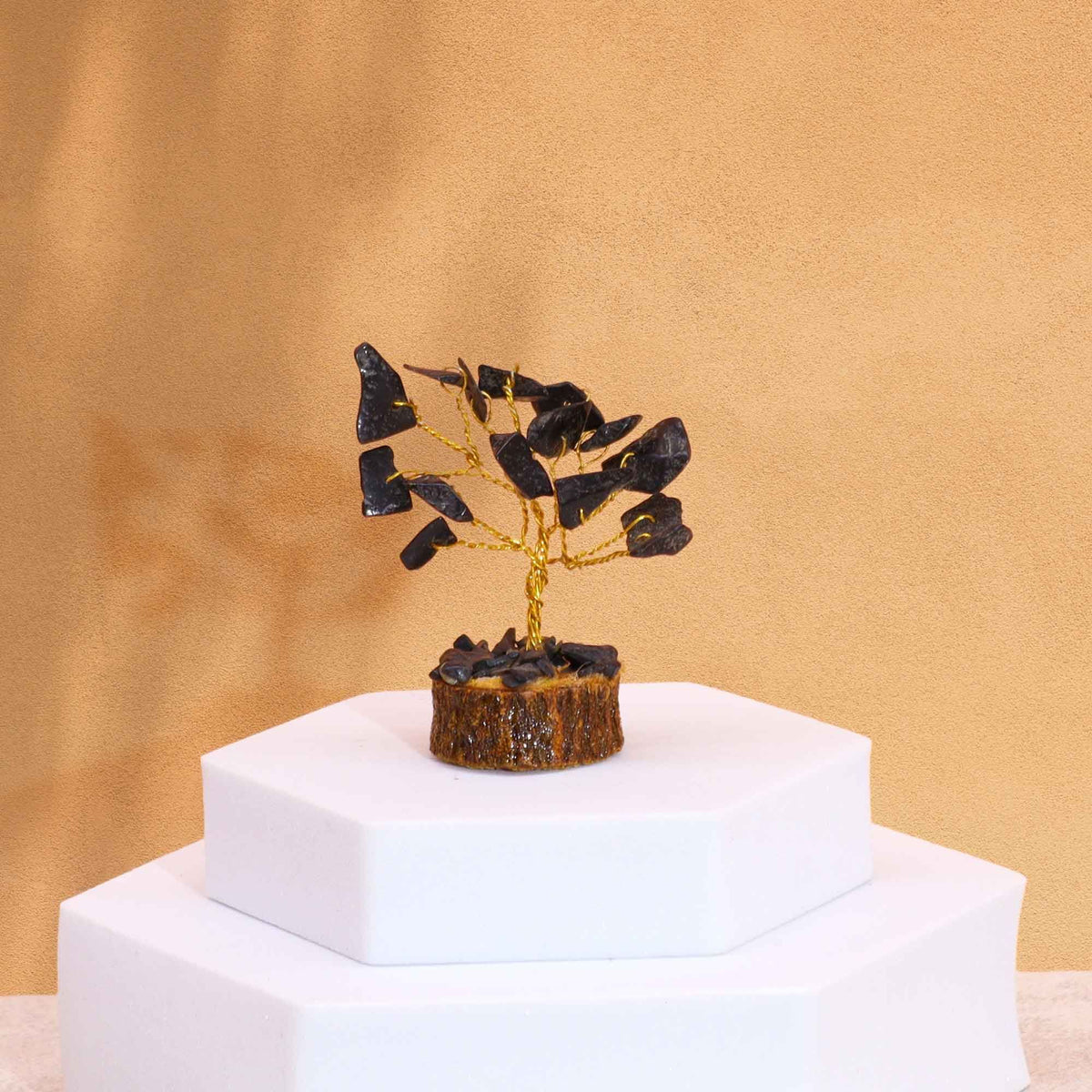 Black Agate Mini Gemstone Tree on Wood Base, 15 Stones – view 2
