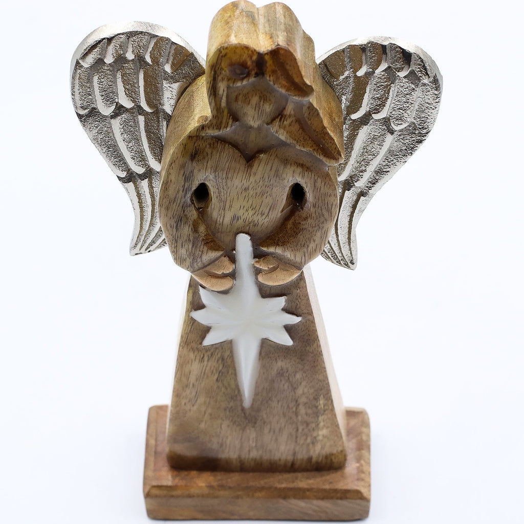 Large Mango Wood Peace Angel, Metal Wings, 30cm – view 2