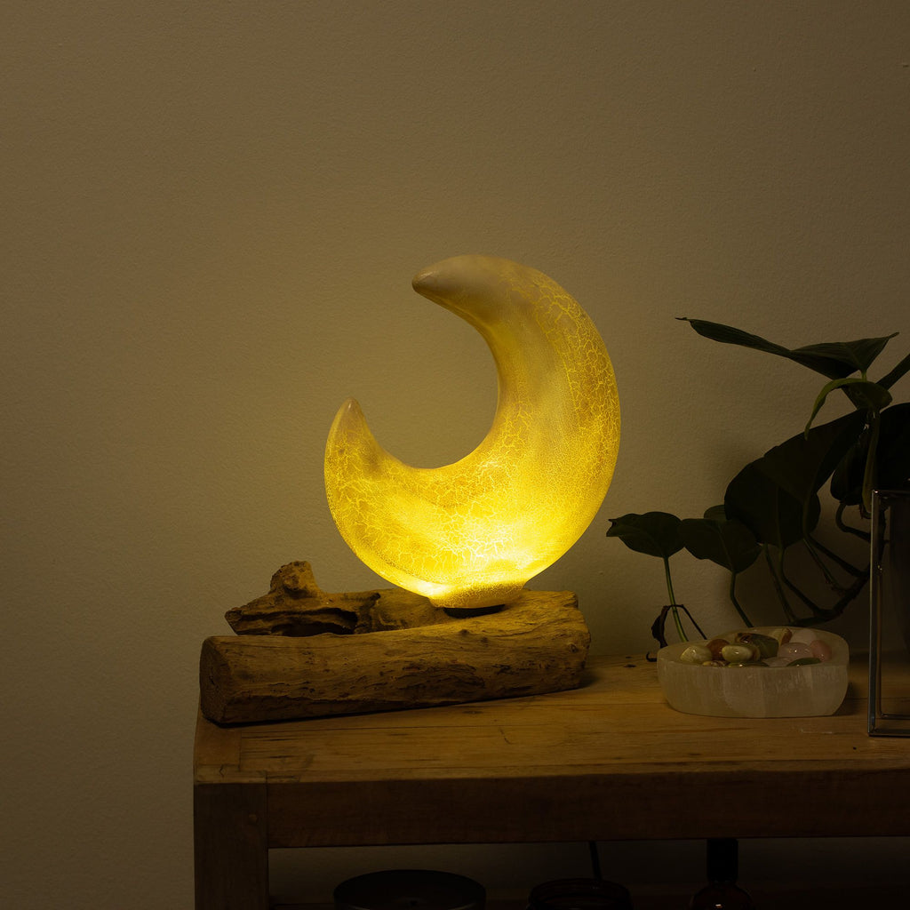 DriftGlow Lamp - Crackle Half Moon Shade, Grey – view 5