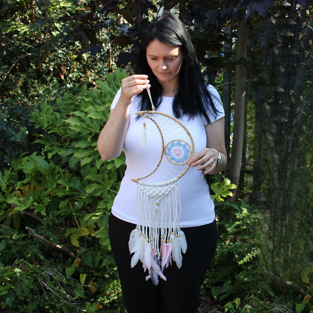 Macrame Moon Dream Catcher - Assorted Colours – view 4