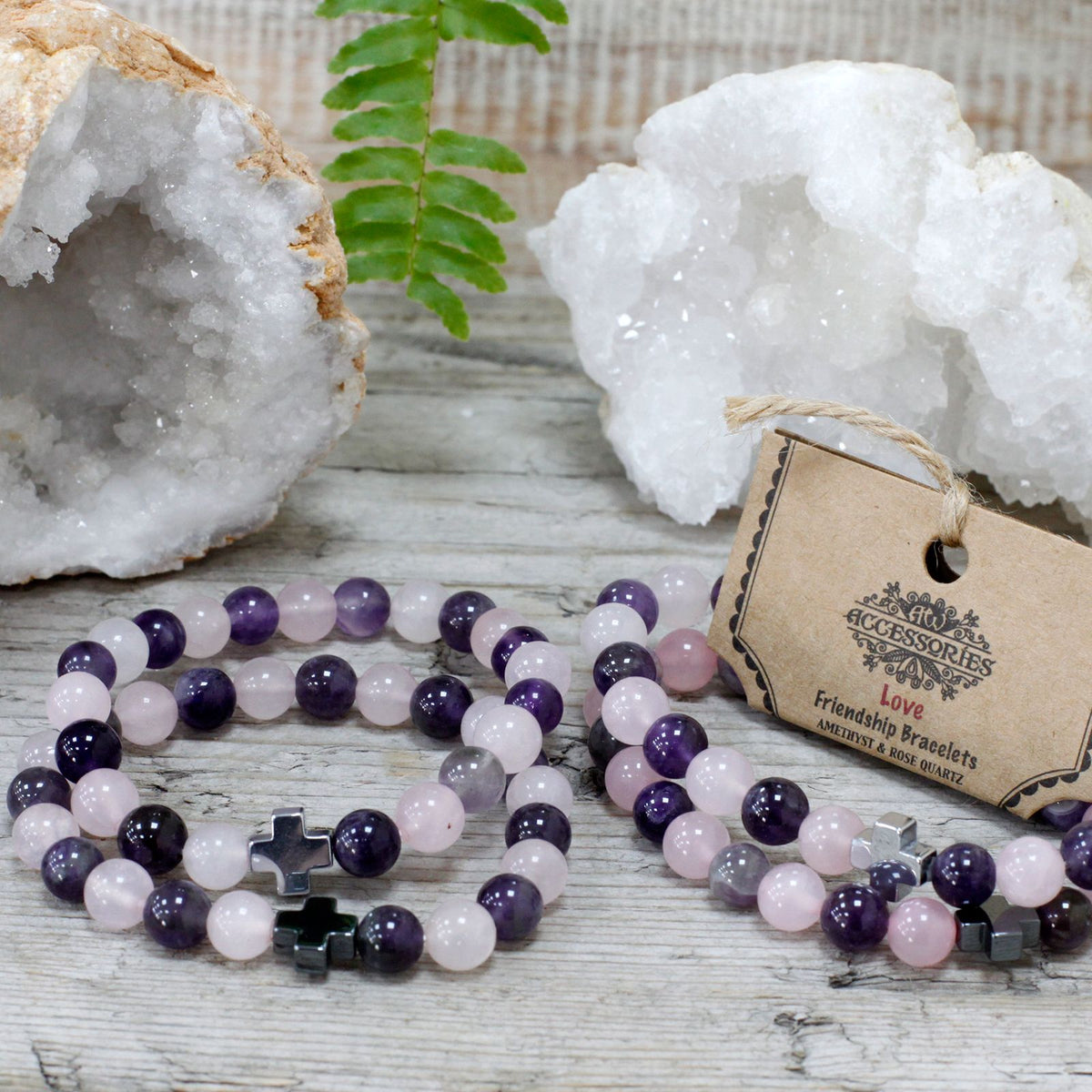 Love Friendship Bracelet Set - Amethyst & Rose Quartz – view 2