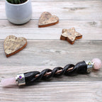 Spiral Carved Healing Wand with Copper Pipe and Rose Quartz – view 2