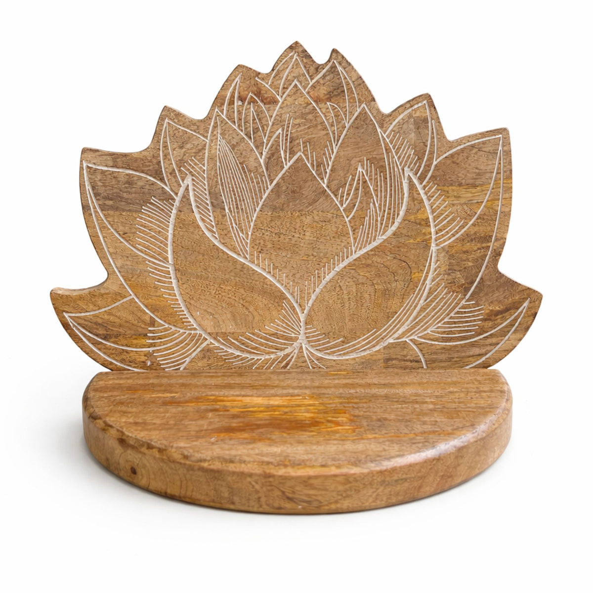 Mango Wood Lotus Wall Shelf, White Wash Finish – view 2