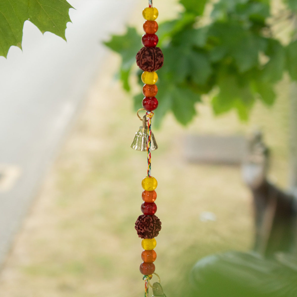 Brass Flower of Life Wind Chime with Rudraksha Beads, 63cm – view 2
