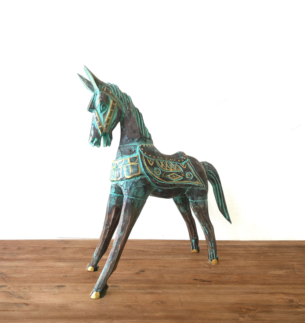 Large Gold and Turquoise Wood Horse, 32 cm – view 2