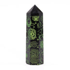 Engraved Black Obsidian Point - Forest Green Celestial Symbols – view 3