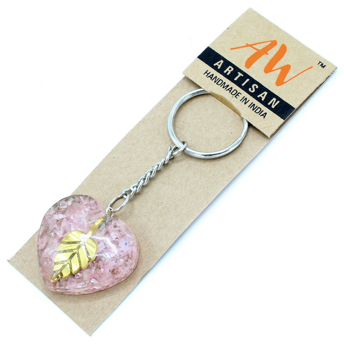 Orgonite Power Keyring - Rose Quartz Hearts Golden Leaf – view 5