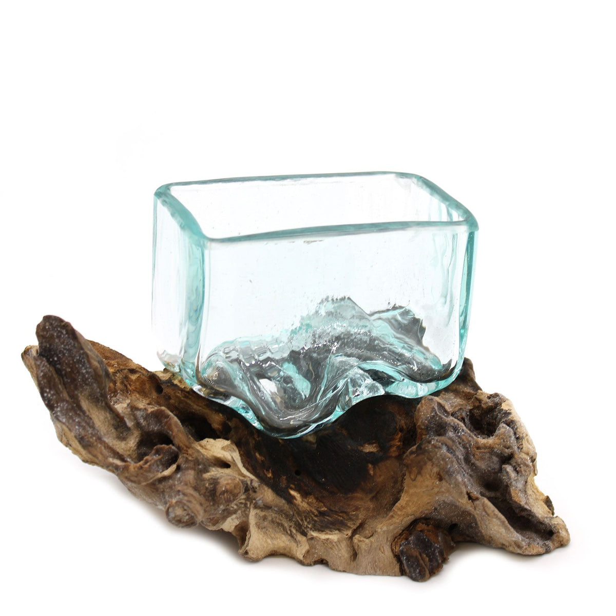 Small Molten Glass Bowl on Wood with Stand – view 6