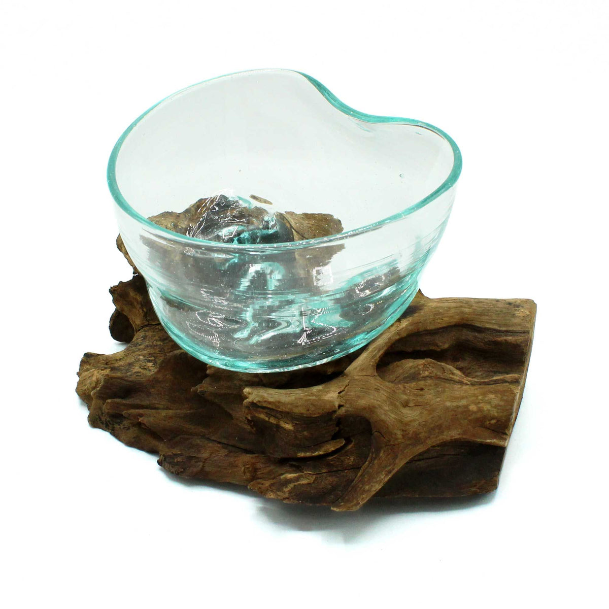 Molten Glass Artfully Misshapen Bowl on Wood – view 3