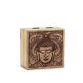 Mango Wood Small Square Box, Buddha Face Black Engraved