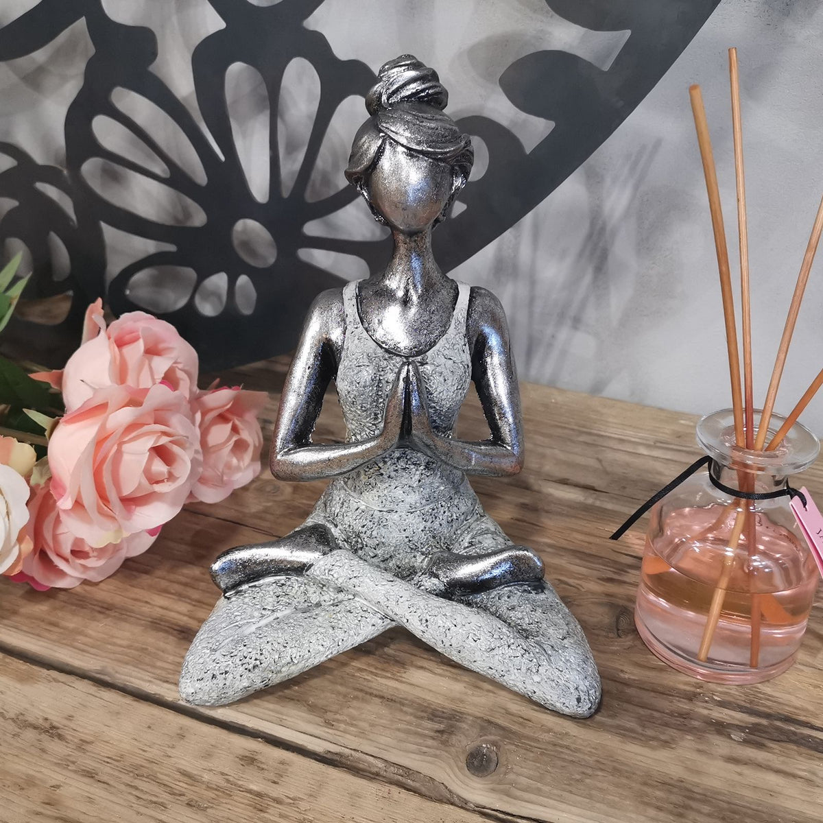 Yoga Lady Figure, Silver and White, 24 cm
