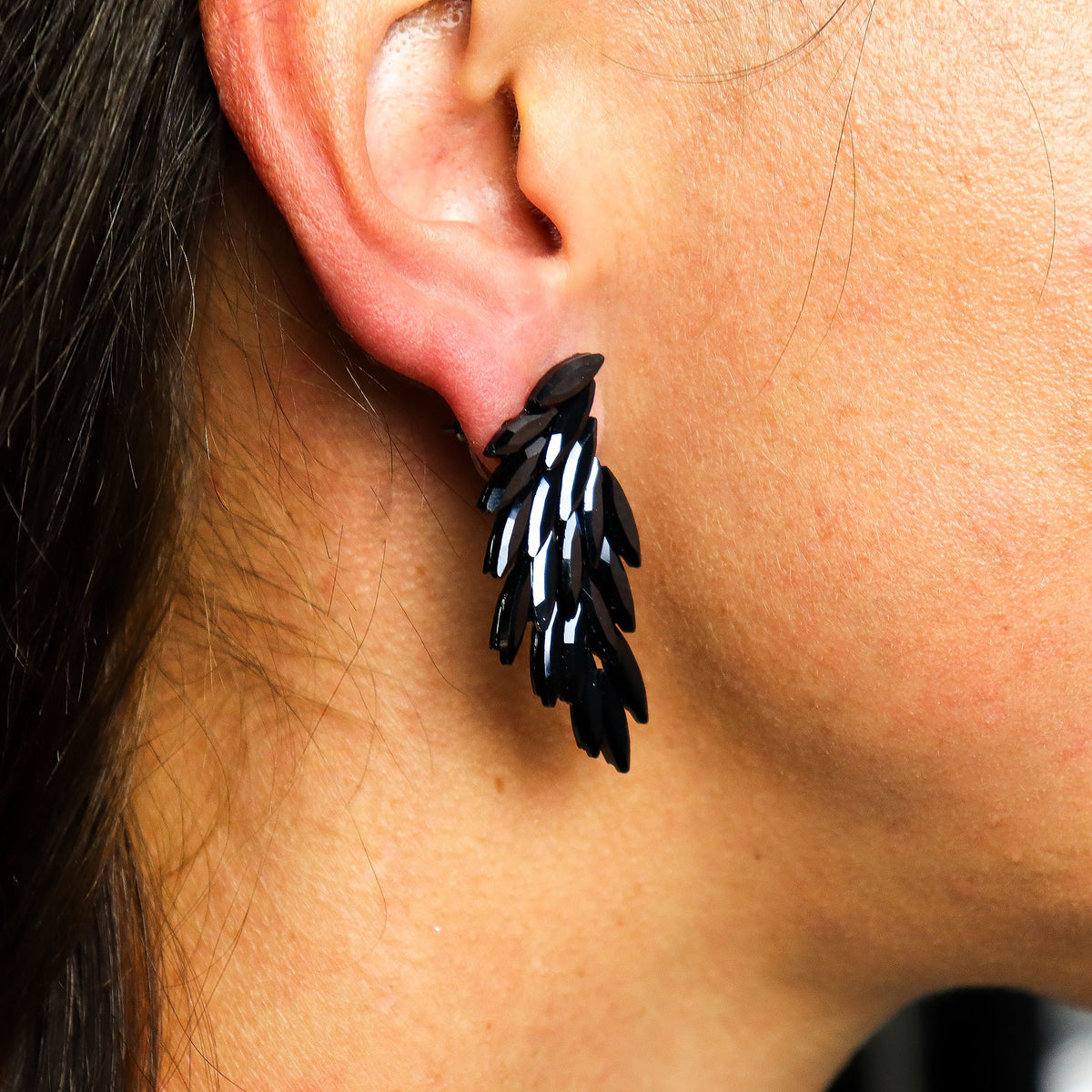 Nymph Jet Black Angel Wings Glass Earrings – view 2