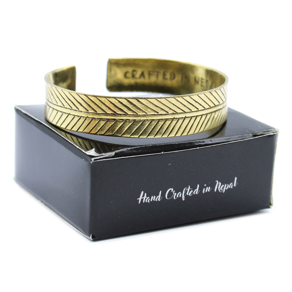 Solid Brass Tibetan Bracelet - Wide Tribal Leaf – view 2