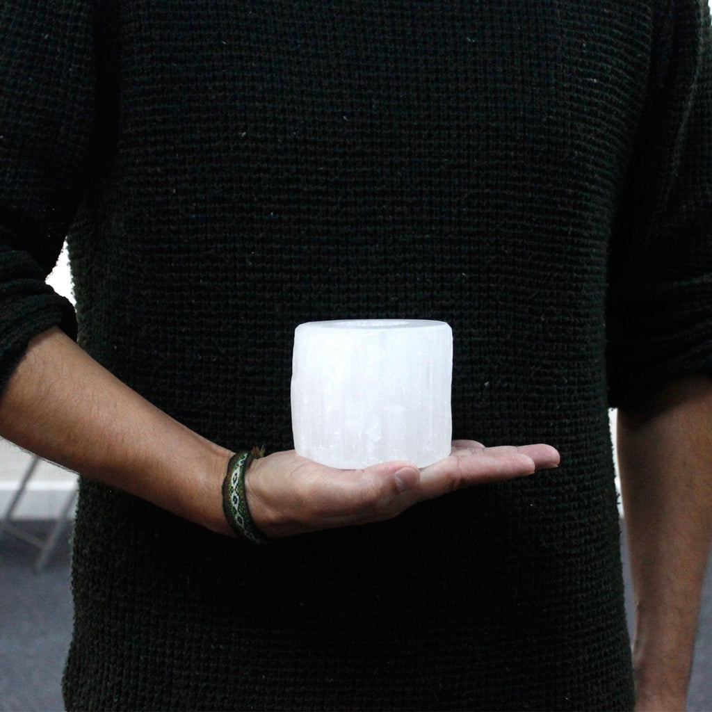 Selenite Cylinder Candle Holder - 8 cm – view 4
