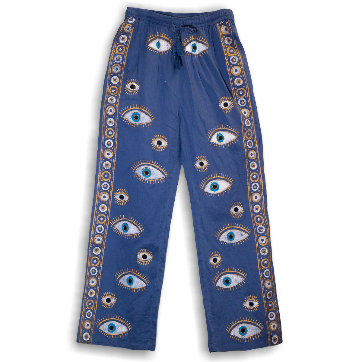 Nomad Sari Hand-Painted Lounge Pants - Rich Blue Evil Eye M/L – view 4