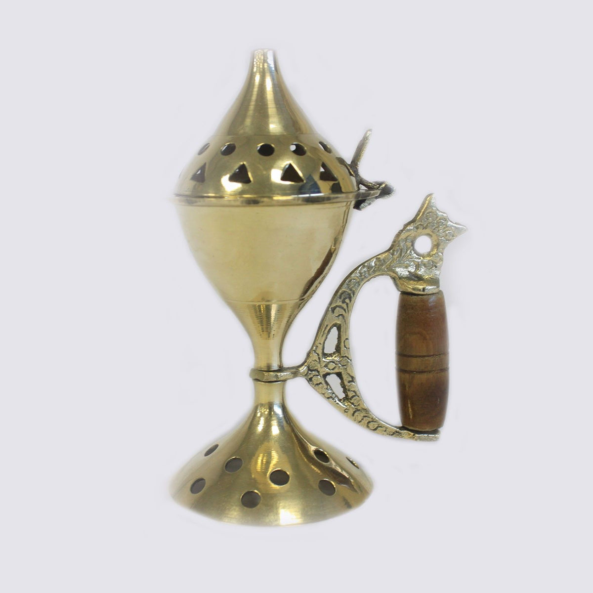 Brass Cone Incense Burner with Carved Handle