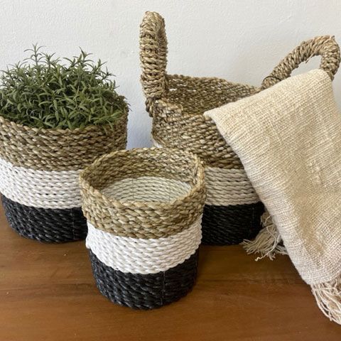 Seagrass Basket Set, 3 Pieces - Dark Grey, White, Natural – view 4