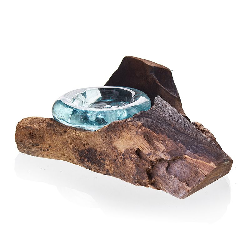 Molten Glass Flat Candle Holder on Wood – view 4