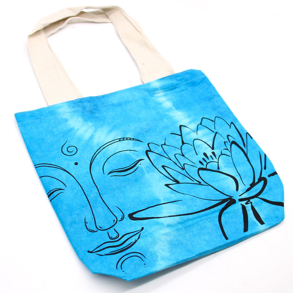 Tie-Dye Cotton Bag - Lotus Buddha - Blue - Natural Handle – view 2