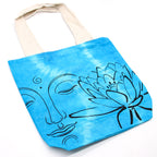 Tie-Dye Cotton Bag - Lotus Buddha - Blue - Natural Handle – view 2