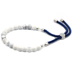 White Howlite Gemstone Bead Bracelet on Navy Cord