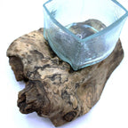 Molten Crackled Glass Bowl on Wood – view 2