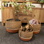 Straw & Seagrass Baskets, Natural and Orange, Set of 3 – view 3