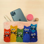 Felt Zipper Pouches Curious Cat Set of 3