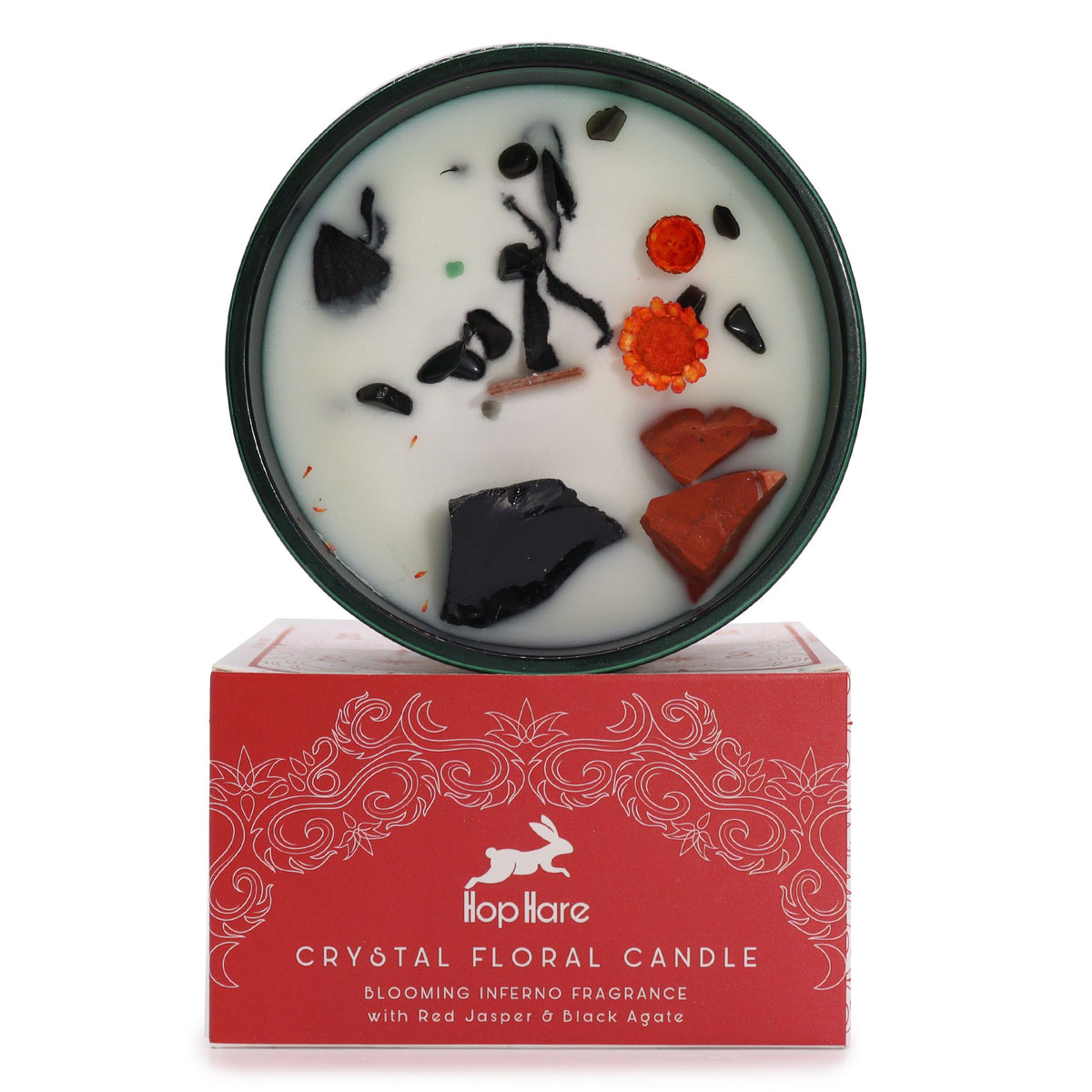 Hop Hare Crystal Magic Candle - The Devil, Red Jasper & Black Agate